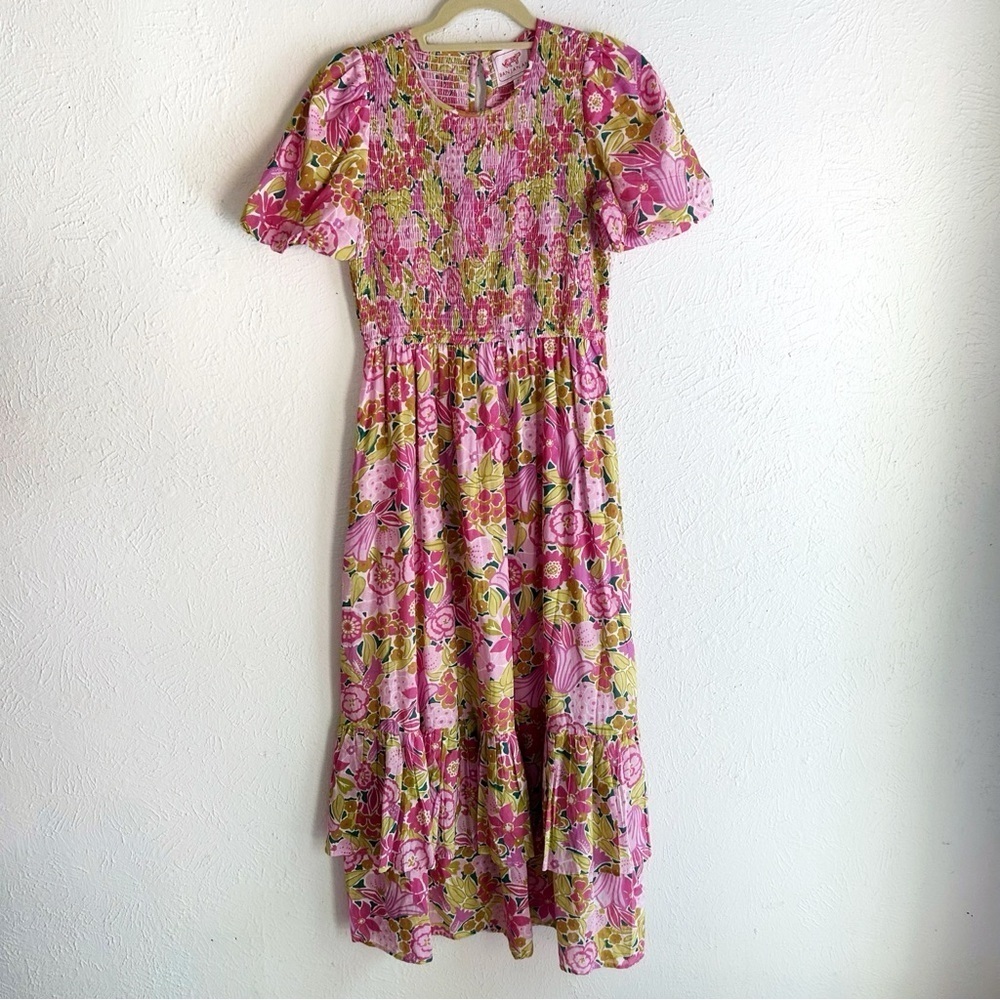 Banjanan Quant Floral Smocked Puff Sleeve Maxi Dress Cotton Medium romantic - Picture 2 of 9